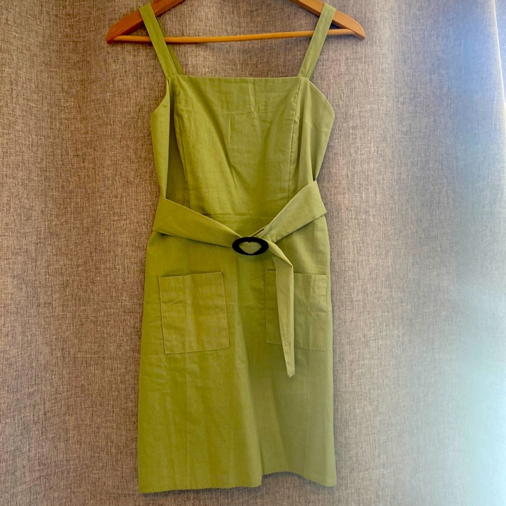 Sage green mini dress with matching belt!